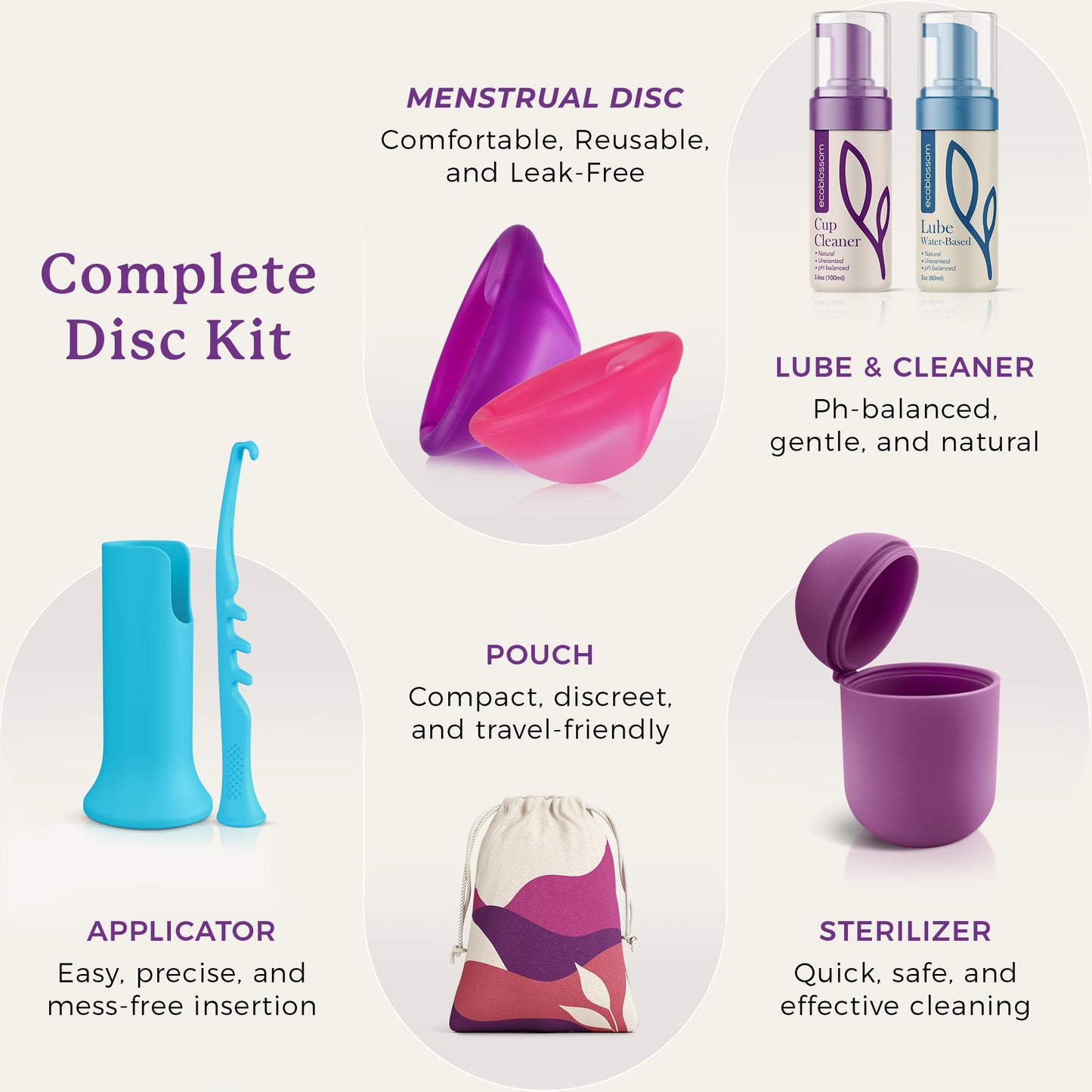 Ecoblossom Reusable Menstrual Disc - Menstrual Cup - Soft Period Disc for Women Designed with Tab, Medical-Grade Silicone Period Cup