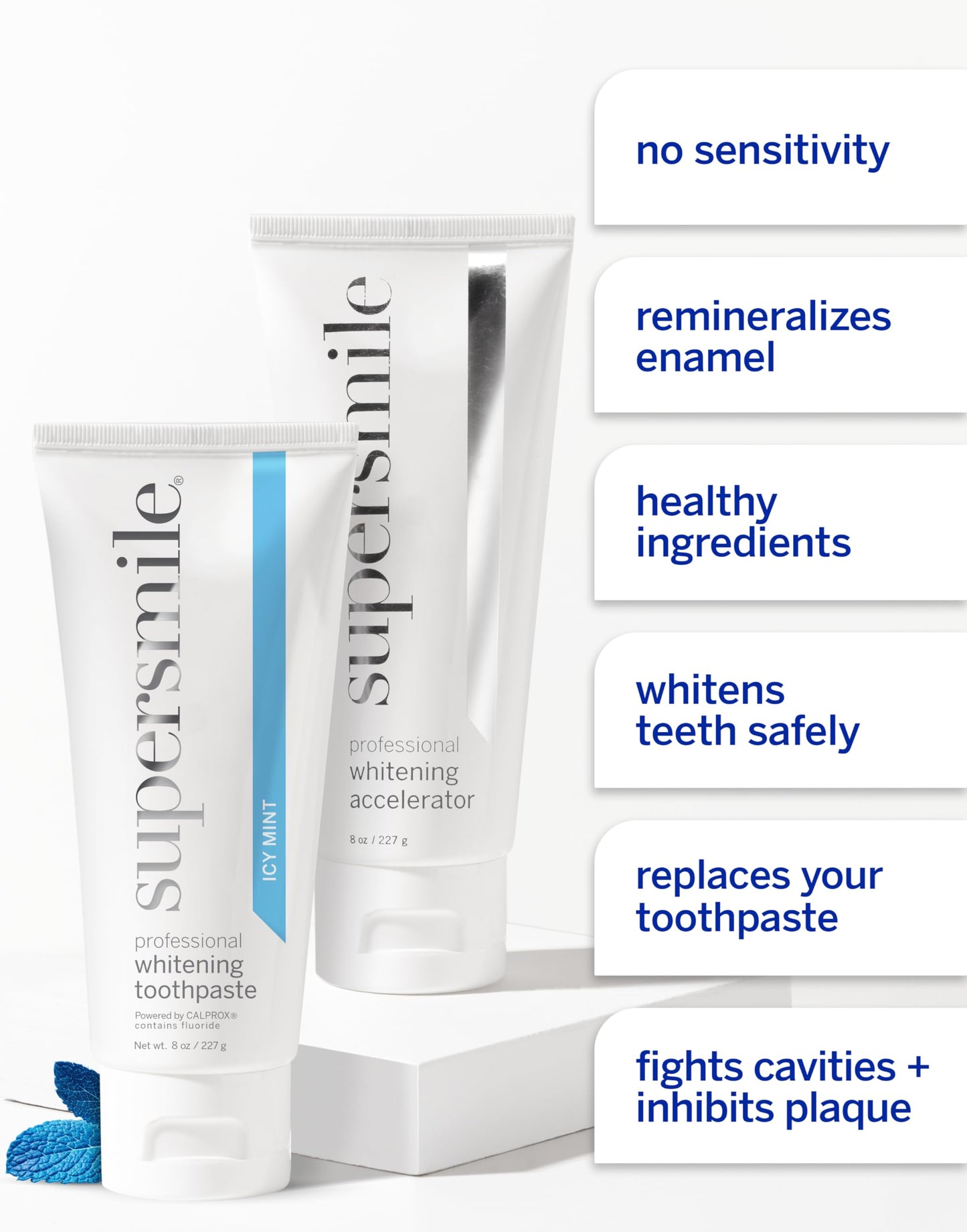 Supersmile ICY Mint whitening kit - Professional whitening Toothpaste, Accelerator & pre-Rinse, Two 45°-Angled Brushes - Whitens 6 Shades in 5 Days