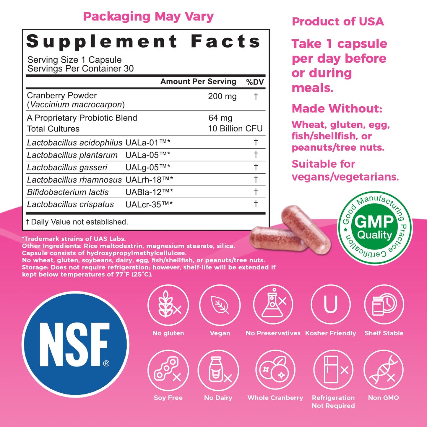 NutriCelebrity NutriFlora-Pro Probiotics for Women - Support Vaginal, Urinary Health (UTI), Digestive System, Period Pain, Yeast, and BV Relief, Cranberry Pills, 10 Billion CFU 6 Strains (30 Caps)