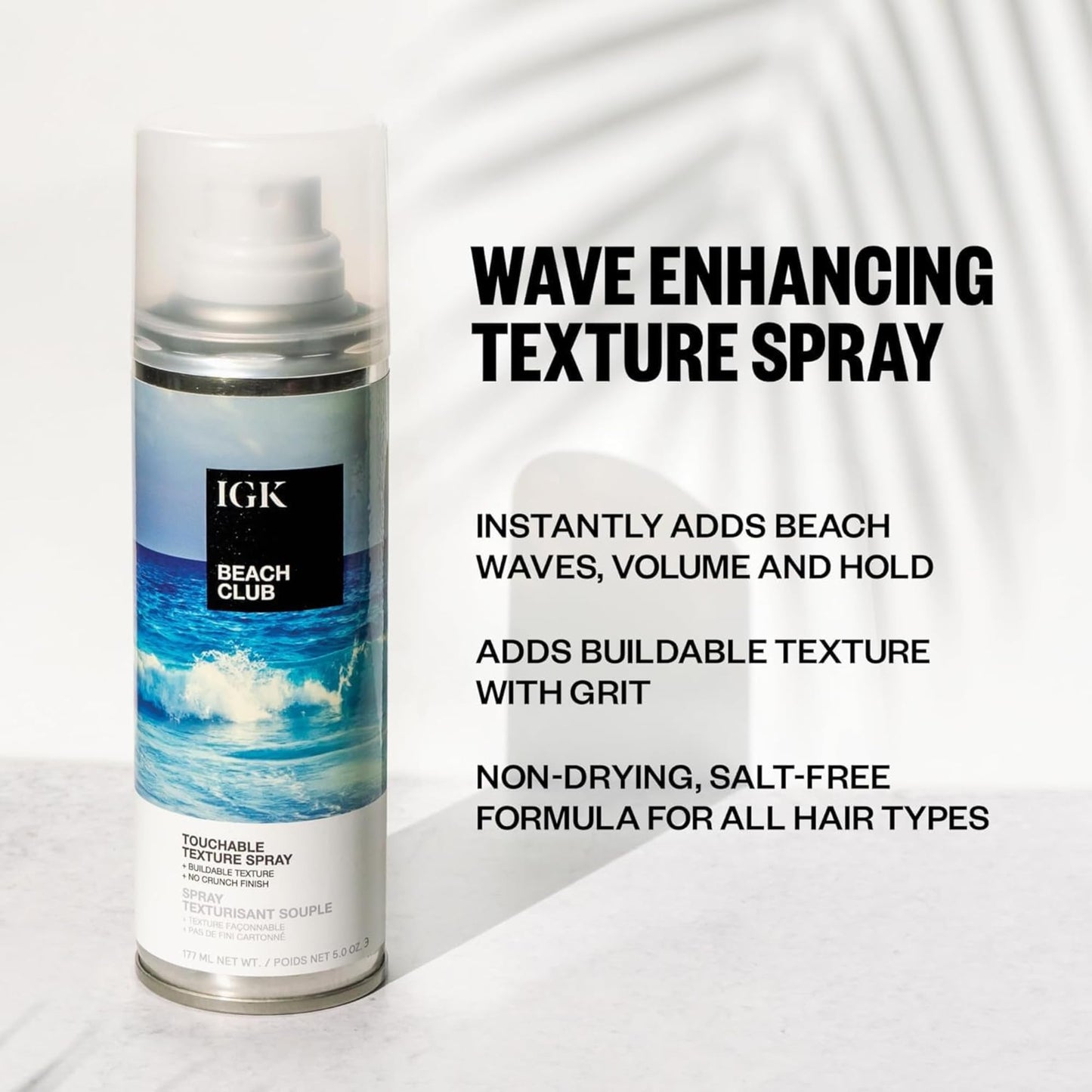 IGK BEACH CLUB Volumizing Texture Spray | Beach Wave Spray for Instant Volume & Tousled Texture | Non-Drying Fullness with Flexible Hold | 5oz