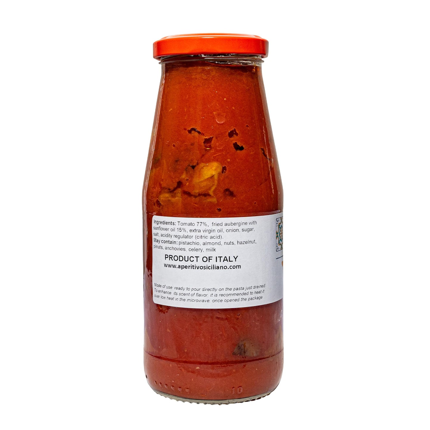 Aperitivo Siciliano - Authentic Sicilian Sugo alla Norma Ready-to-Use Sauce - Tomato, Fried Eggplant, Onion & EVOO - 4-Pack of 14.1 oz Jars - Made in Italy