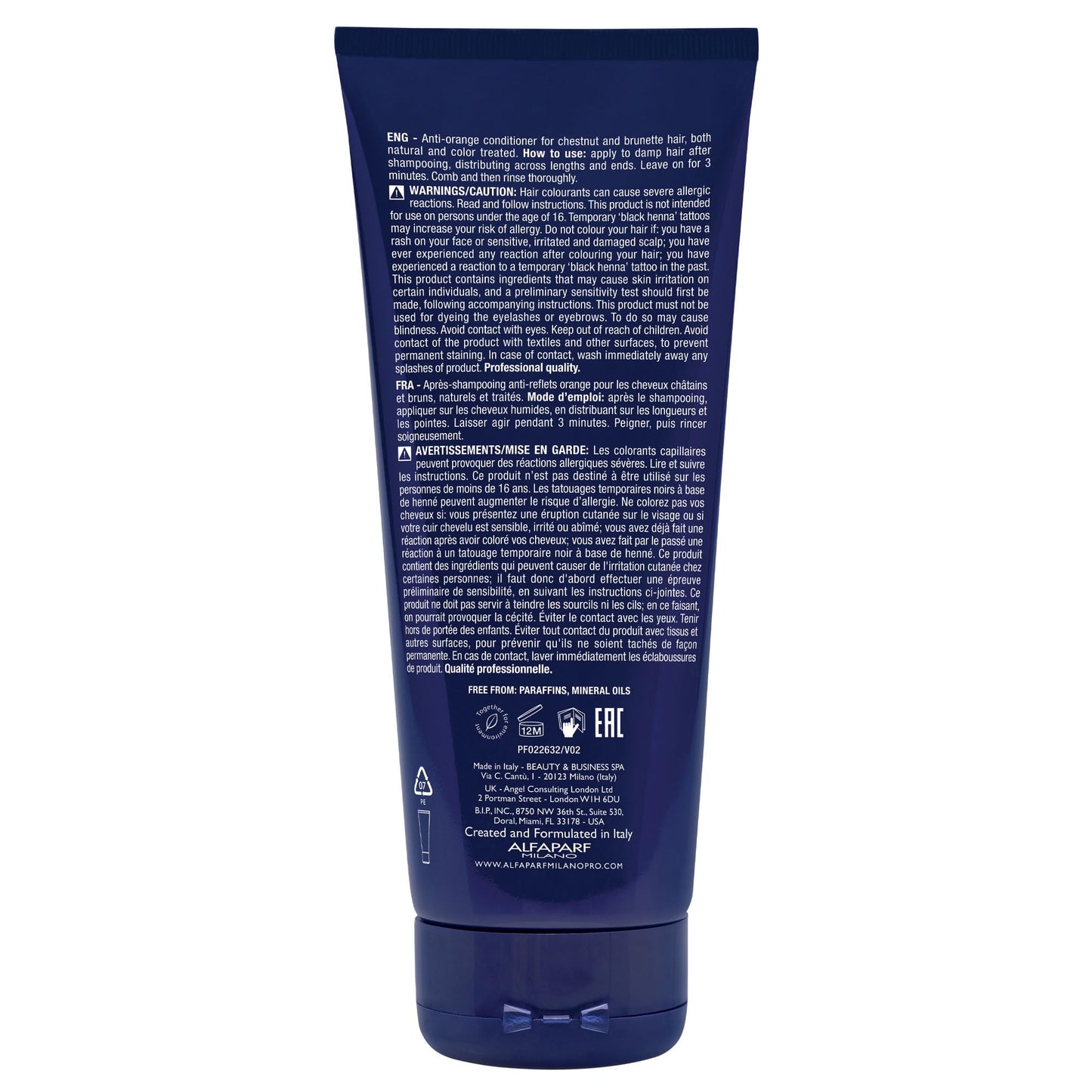Alfaparf Milano Semi Di Lino Anti Orange Blue Conditioner Brown, Chestnut & Dark Hair - Color Safe Conditioner for Damaged Hair - Sulfate & Paraffin Free (6.76 oz / 200 ml)