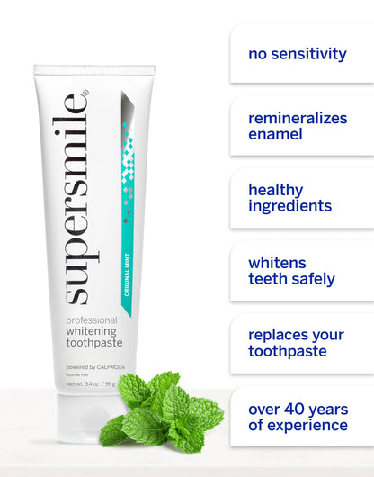Supersmile Professional Teeth Whitening Toothpaste - Fluoride Free for Visibly Brighter Smile - Whitens up to 6 Shades