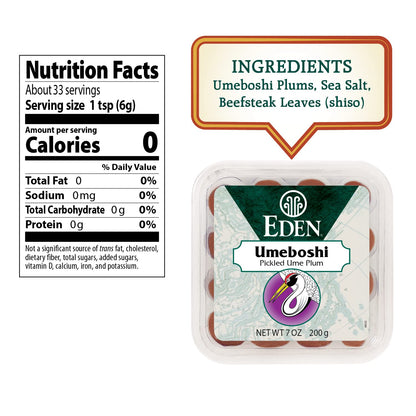 Eden Umeboshi Plum, Japanese Pickled Plum, Whole, Traditionally Made, No MSG, No Chemical Additives, 7.05 oz (2-Pack)