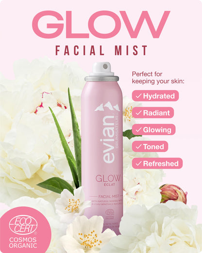 Evian Facial Spray | Glow, Calm & Protect Hydrating Face Mist | Natural Mineral Water with Plant-Based Extracts | 3.38 oz