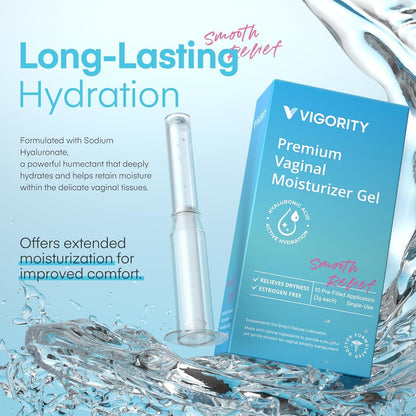 Vigority Vaginal Moisturizer Gel: Long Lasting Relief for Vaginal Dryness, Irritation & Intimate Discomfort with Hyaluronic Acid & Vitamin E – Hormone-Free Feminine Care – 10 Pre-Filled Applicators