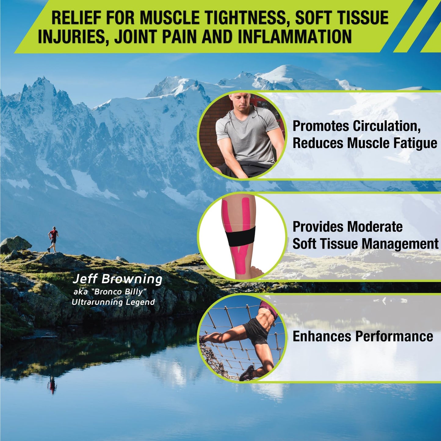 Pro-Tec Athletics Kinesiology Tape, Pre-Cut Strips for Muscle Tightness, Soft Tissue Support, Circulation, Reduced Fatigue