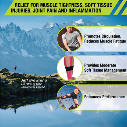Pro-Tec Athletics Kinesiology Tape, Pre-Cut Strips for Muscle Tightness, Soft Tissue Support, Circulation, Reduced Fatigue