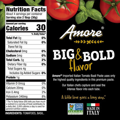 Amore Vegan Basil Tomato Paste In A Tube (4.5oz) - Non GMO Certified and Made In Italy (2 pack)