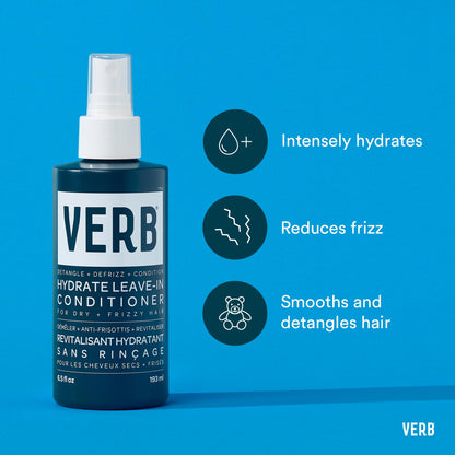 VERB Hydrate Leave-In Conditioner, 6.5 fl oz – Nourish Dry + Frizzy Hair - Smooth + Detangle - Amber + Warm Jasmine Scent