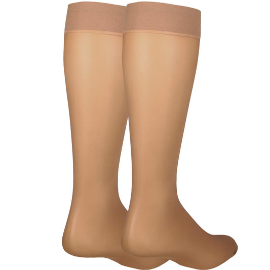 NuVein Sheer Compression Stockings for Women, 8-15 mmHg Support, Light Denier, Knee High, Closed Toe, Beige, 2X-Large