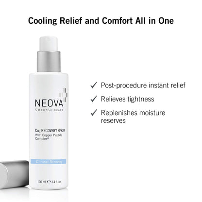NEOVA SmartSkincare Cu3 Recovery Spray cools and moistens with droplets of Copper Peptide Complex to comfort tender skin.