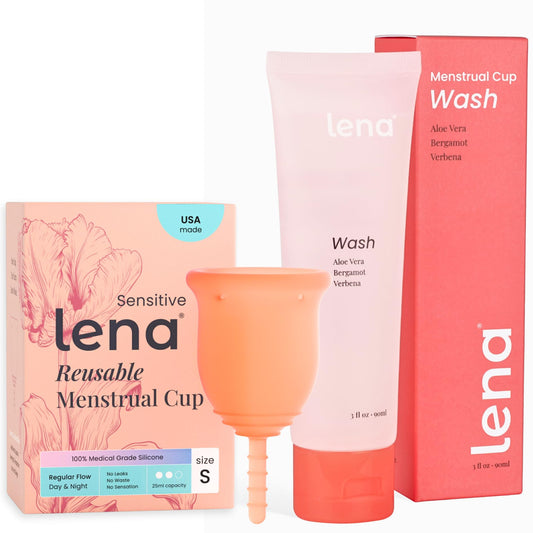 Lena Sensitive Small Menstrual Cup & Lena Cup Wash – Soft Reusable Silicone Period Cup and Gentle Cleanser Set for Comfortable, Easy Care