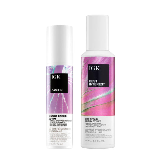 IGK Cash In Instant Repair Serum + Best Interest Deep Repair Air-Dry Styler – Hair Repair & Bond Strengthening Duo – Frizz Control, Softness & Shine