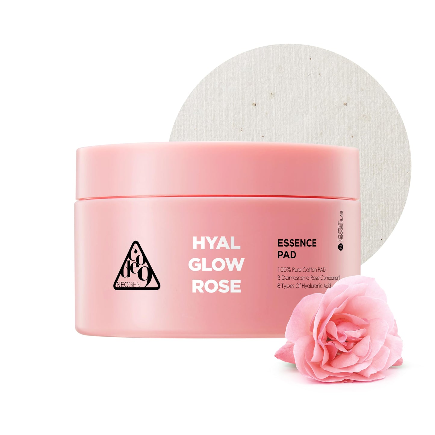 Neogen DERMALOGY Hyal Glow Rose Essence Pad – Hydrating, Firming & Radiance Boosting Toner Pads Infused with Rose Water, Niacinamide, Adenosine & 8 Types of Hyaluronic Acid 70 Pads / 4.6fl.oz