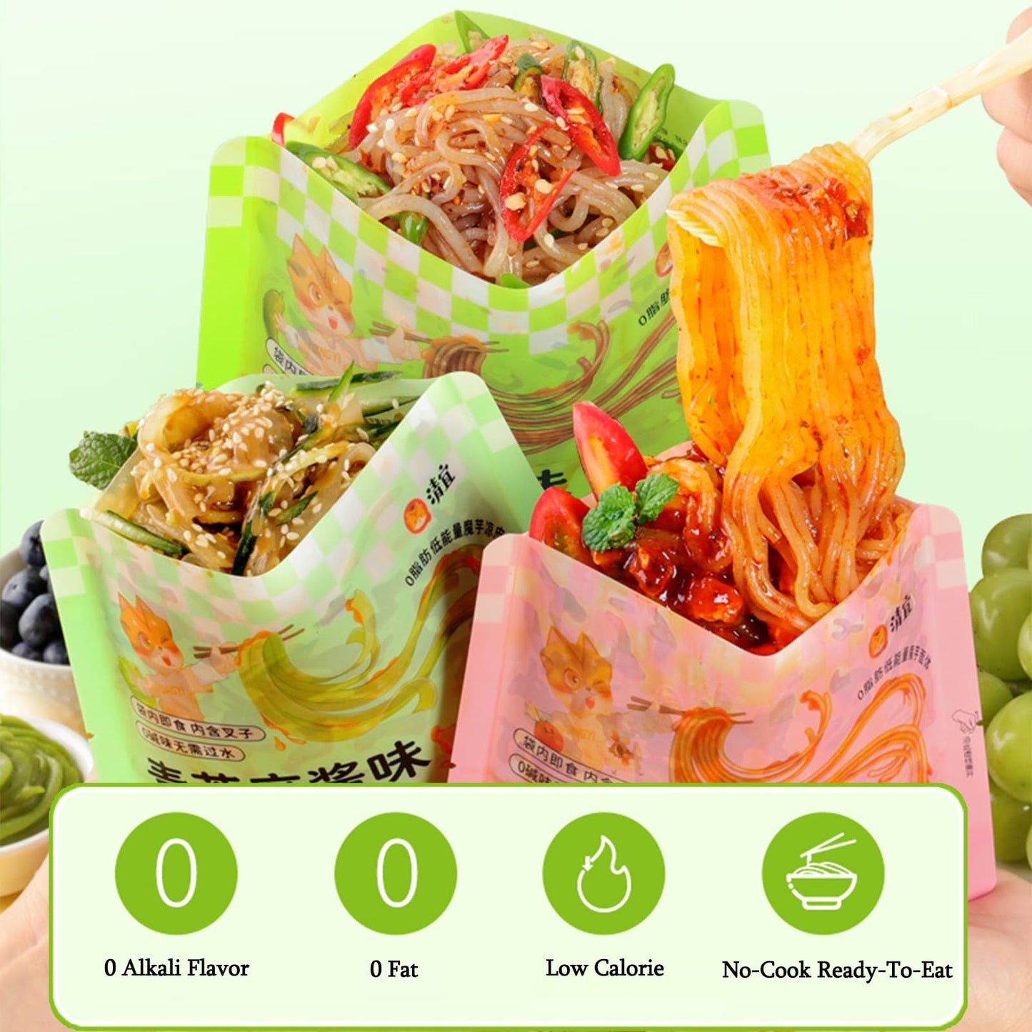 Konjac Spaghetti,3 Flavors Cold Skin & Cool Noodles & Pasta Combo,with Sauce Bag and Fork,Low Calorie,for Quick Dinner Meals(3 Bags,347g)
