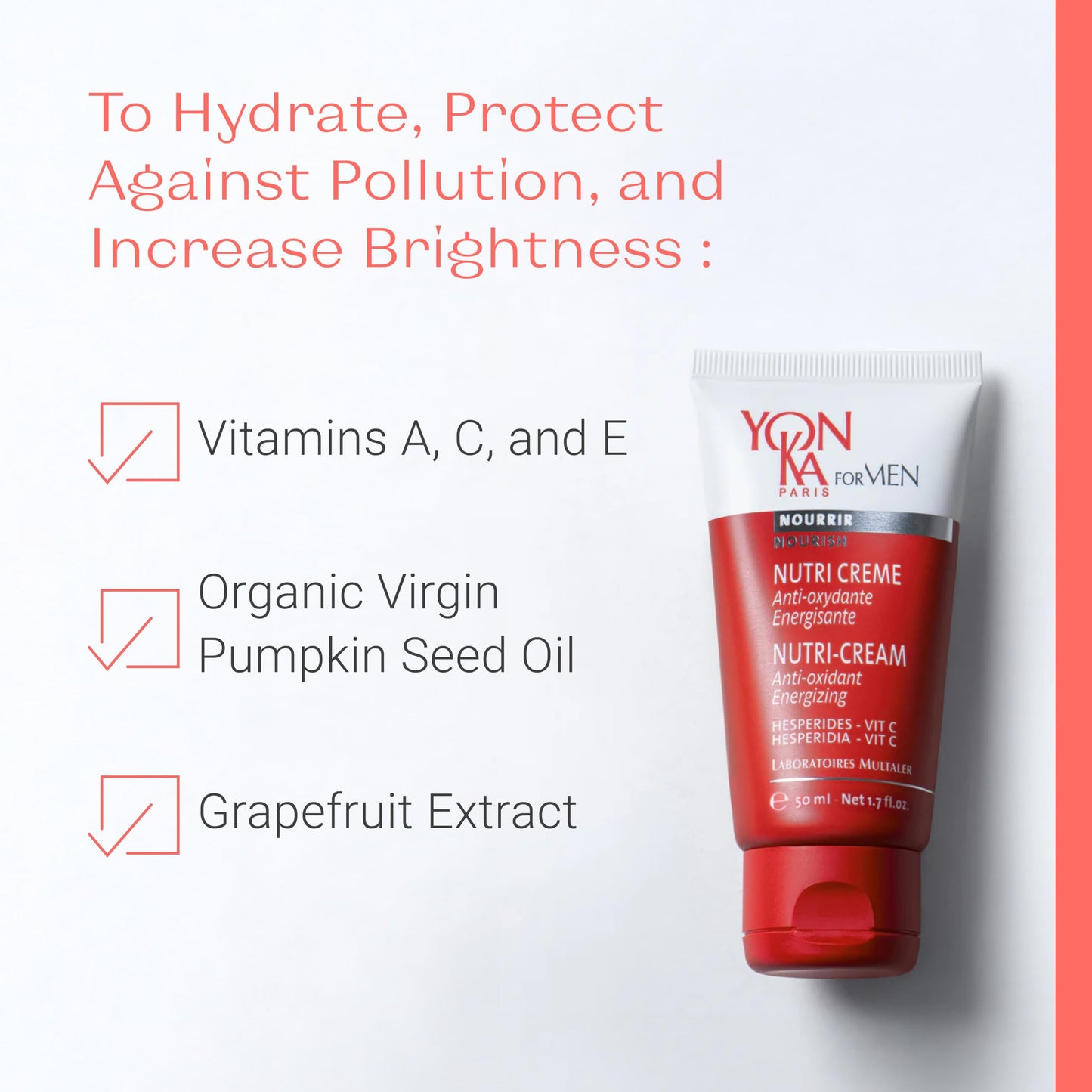 Yon-Ka Men’s Nutri-Crème | Hydrating Gel Cream Moisturizer | With Olive Oil, Pumpkin Seed Oil & Vitamins A, C & E | Helps Energize Skin & Protect from Environmental Stressors | 1.7 fl oz