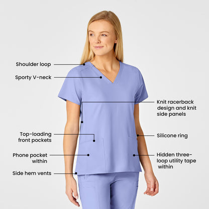WonderWink W123 Women's Flex Back Stylized V-Neck Scrub Top, Ceil Blue, 2X