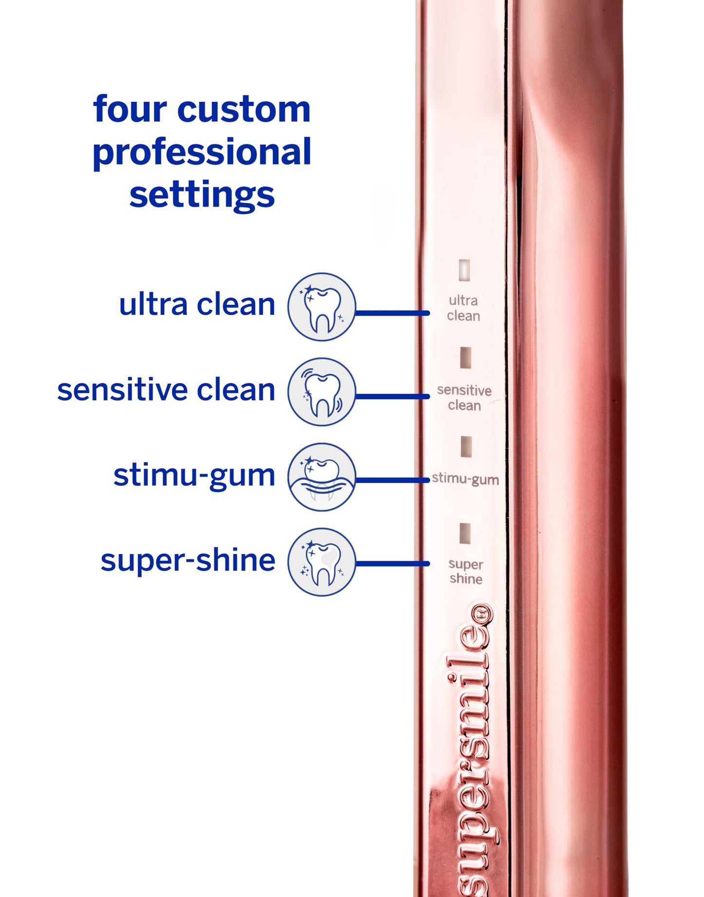 Supersmile Zina45™ Sonic Pulse Toothbrush – angled brush with polishing head for advanced cleaning – For Whiter Looking Teeth and Healthier Gums, Rose Gold