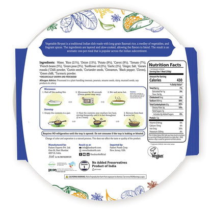 Food Earth Ready to Eat Vegetable Biryani – Organic, Vegan, Gluten-Free Indian Meal – Microwavable, Plant-Based Prepackaged Lunch – 8.81 oz Each (Pack of 6)