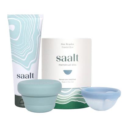 Saalt Menstrual Disc Bundle – Blue Regular Disc + Saalt Wash + Compact Sanitizer for Period Care, Sustainable Reusable Disc, Easy to Clean & Travel-Friendly