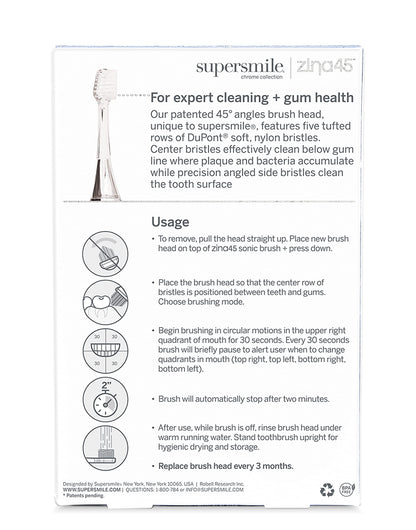 Supersmile Zina45 Replacement Brush Heads for Sonic Pulse Toothbrush