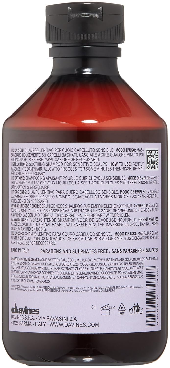 Davines Naturaltech Calming Shampoo, Soothing & Relieving for Sensitive Scalp - With Blueberry Phytoceuticals - Gentle Cleanser Reduces Itching & Redness, 8.45 Fl Oz