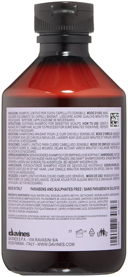 Davines Naturaltech Calming Shampoo, Soothing & Relieving for Sensitive Scalp - With Blueberry Phytoceuticals - Gentle Cleanser Reduces Itching & Redness, 8.45 Fl Oz
