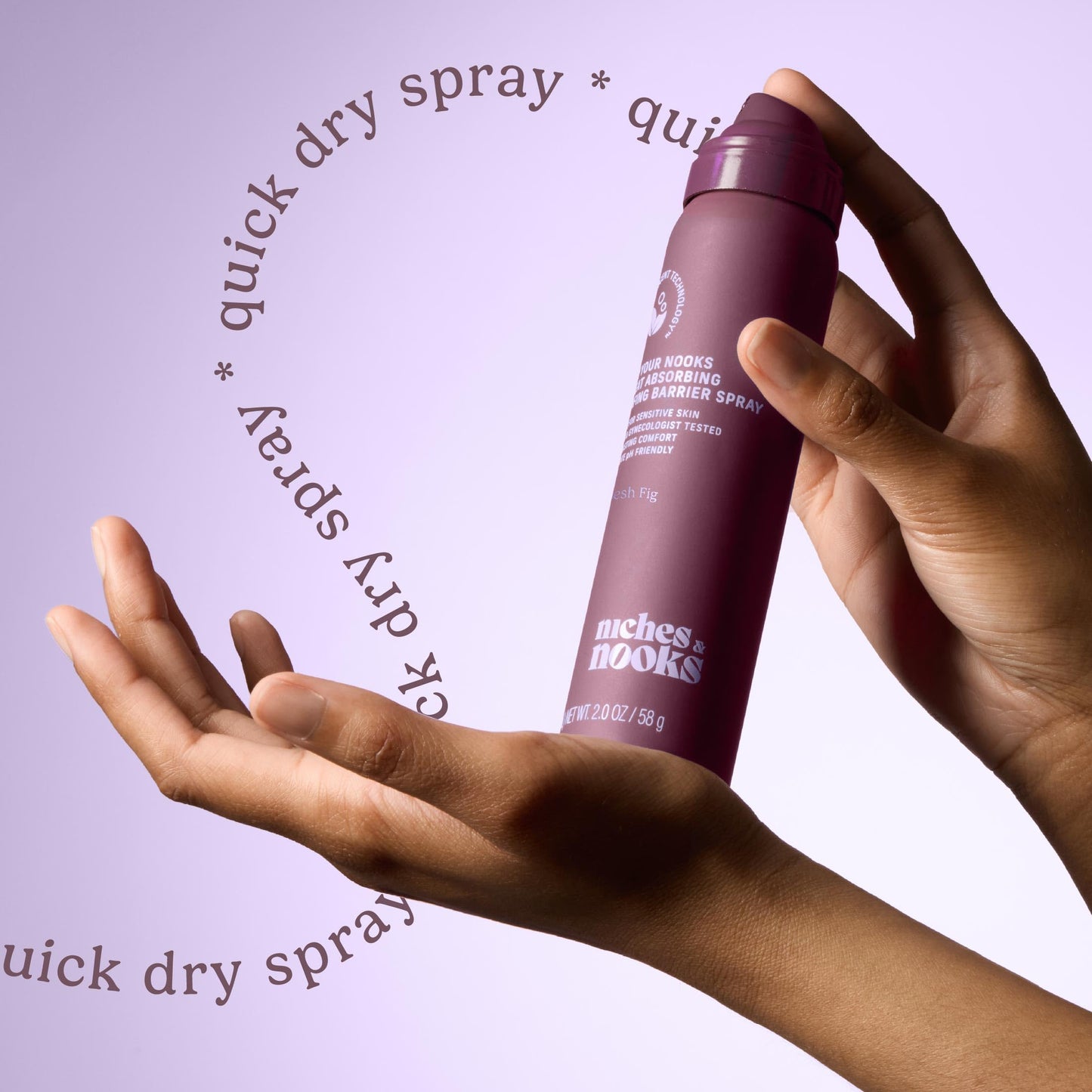 Niches & Nooks Sweat Absorbing Anti Chafing Barrier Body Spray for Women - Fresh Fig - Intimate pH Balanced Feminine Spray Relief For Thighs & Skin - Travel Size - Vegan + Phthalate Free - 2oz
