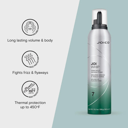 Joico JoiWhip Firm Hold Designing Foam | For Most Hair Types | Add Volume & Body | Boost Shine | Control Frizz & Flyaways | Heat, Humidity, & Pollution Protection | Silicone & Paraben Free