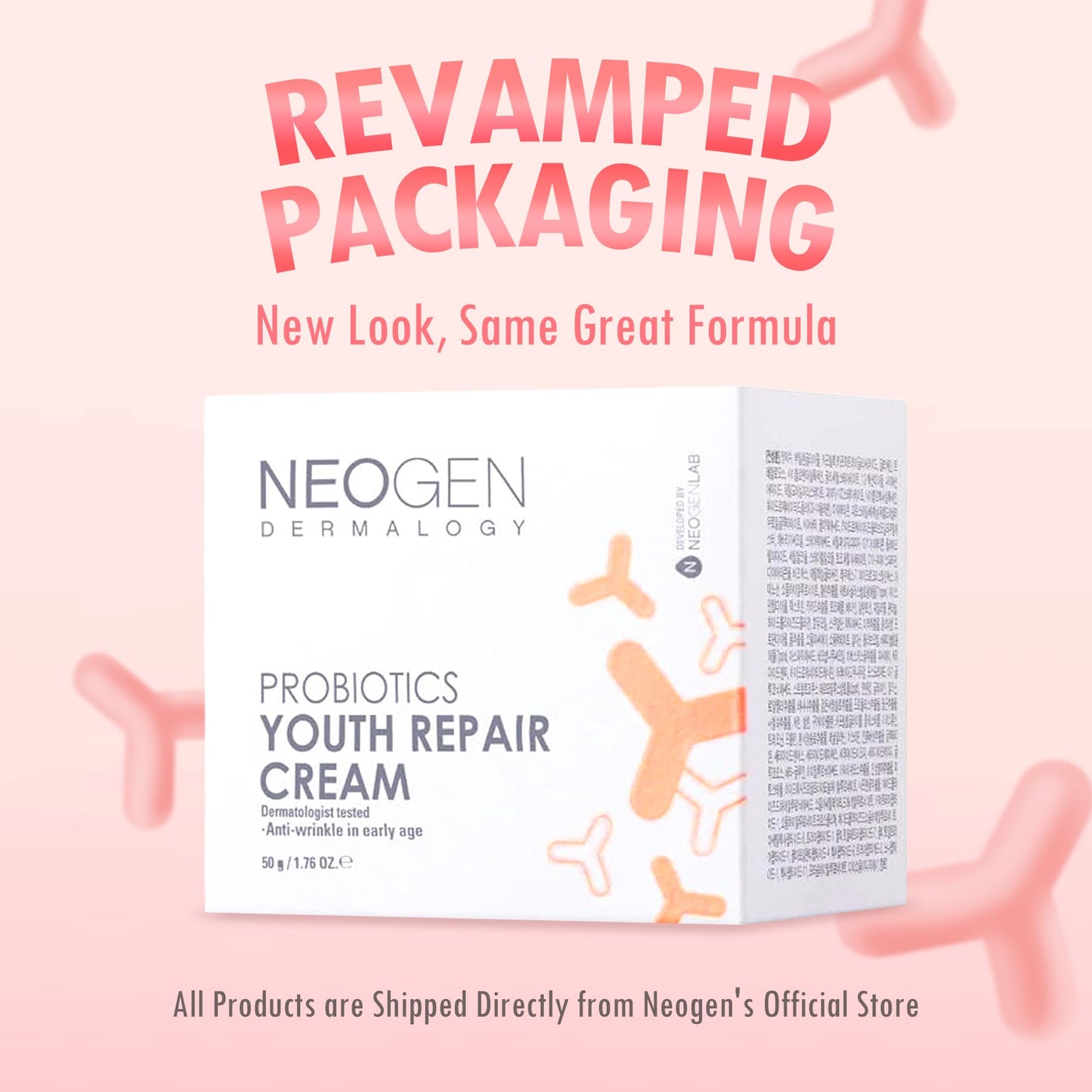 Neogen Dermalogy Probiotics Youth Repair Skin Cream Face Lotion w/Superprobiotics, Collagen & 11 Peptides Skin Repair Cream 1.76 oz