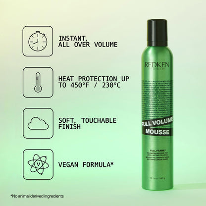 Redken Full Volume Hair Mousse - Provides Volumize & Body, Moisturizing Heat Protectant Styling Cream, For All Hair Types,12.1 Fl Oz