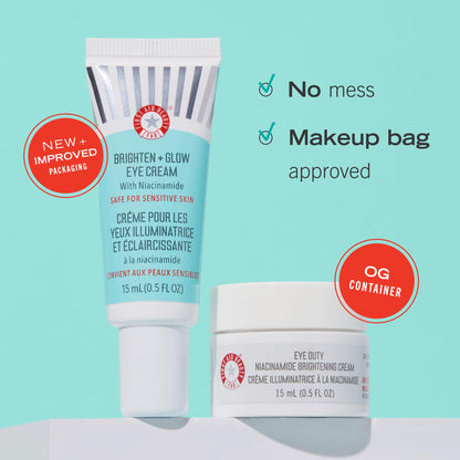 First Aid Beauty - Brighten + Glow Eye Cream with Niacinamide, Gives Skin an Instant Glow and Hydrates to Gradually Brighten & Help Reduce Appearance of Dark Circles, Safe for Sensitive Skin, 0.5 oz