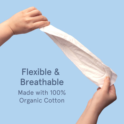 LOLA Organic Cotton Postpartum Pads - Max Absorbency Pads for Postpartum Bleeding - Extra-Long Overnight Liners for Women - Hospital Bag Essentials - 32 Count, Unscented