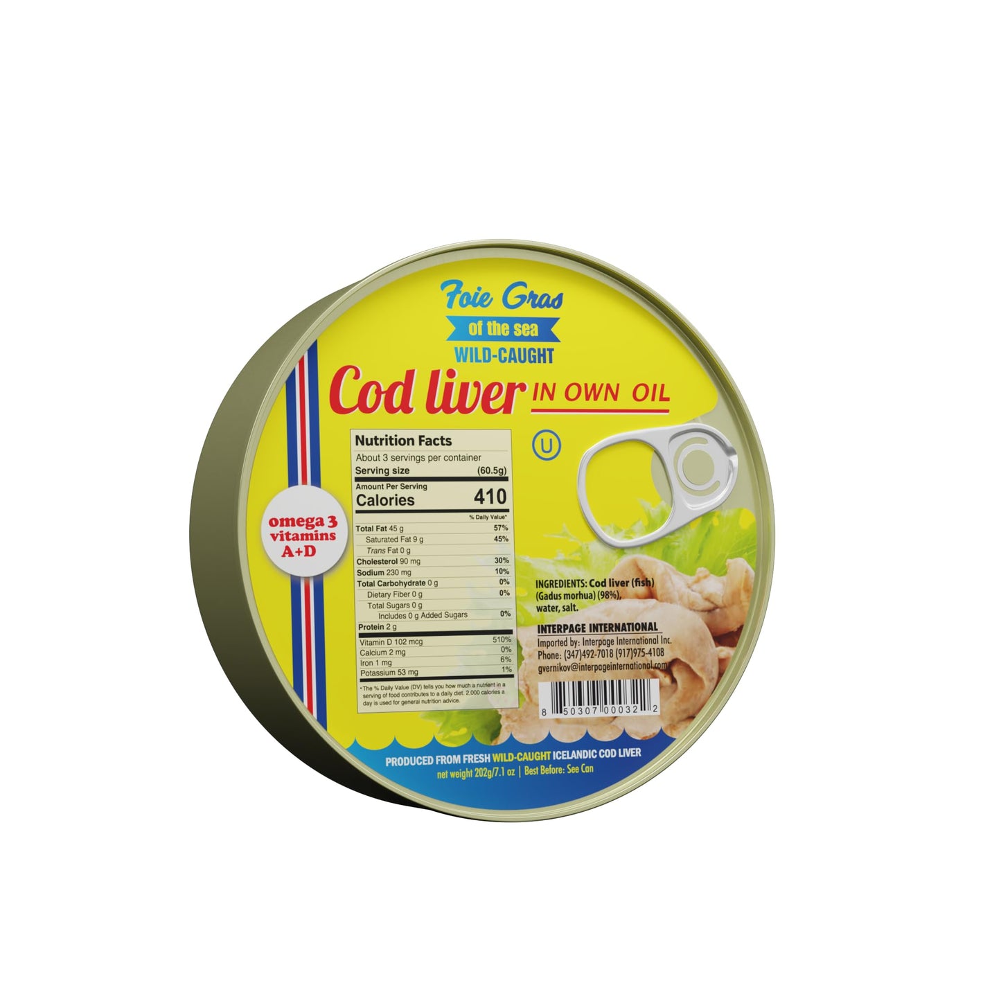 Foie Gras of the Sea Icelandic Wild-Caught Cod Liver (Foie de Morue) in Own Oil, 7.1 oz, Pack of 5 – Natural Omega-3 & Vitamins A/D Source, Gourmet Nordic Seafood, BPA-Free Can