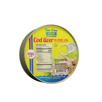 Foie Gras of the Sea Icelandic Wild-Caught Cod Liver (Foie de Morue) in Own Oil, 7.1 oz, Pack of 5 – Natural Omega-3 & Vitamins A/D Source, Gourmet Nordic Seafood, BPA-Free Can