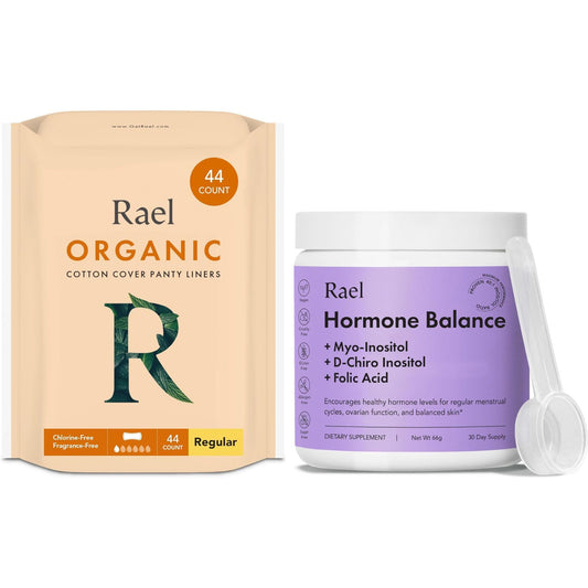Rael Bundle - Organic Cotton Cover Panty Liners (Regular, 44 Count) & Hormone Balance Supplement for Women, Fertility & Ovarian Support (30 Day Supply)