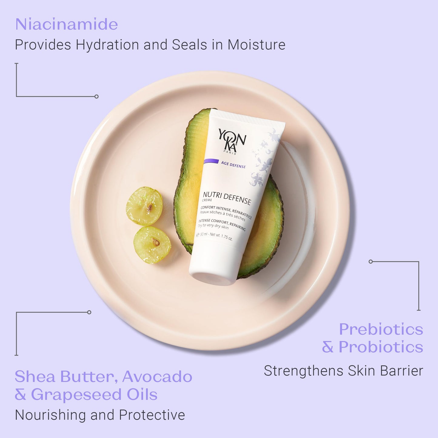 Yonka Nutri-Defense Creme, Nourishing Dry Skin Facial Moisturizer, Rich Shea Butter Treatment Cream with Prebiotics and Probiotics, Dry and Sensitive Skin, Paraben-Free