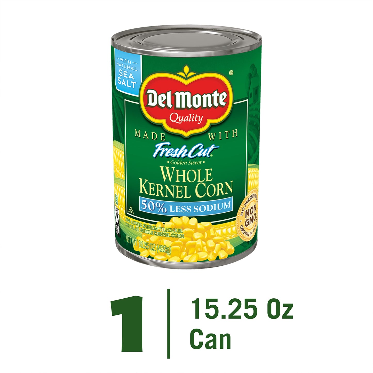 Del Monte Fresh Cut 50% Less Sodium Golden Sweet Whole Kernel Corn, 15.25 oz. Can, Canned Vegetables