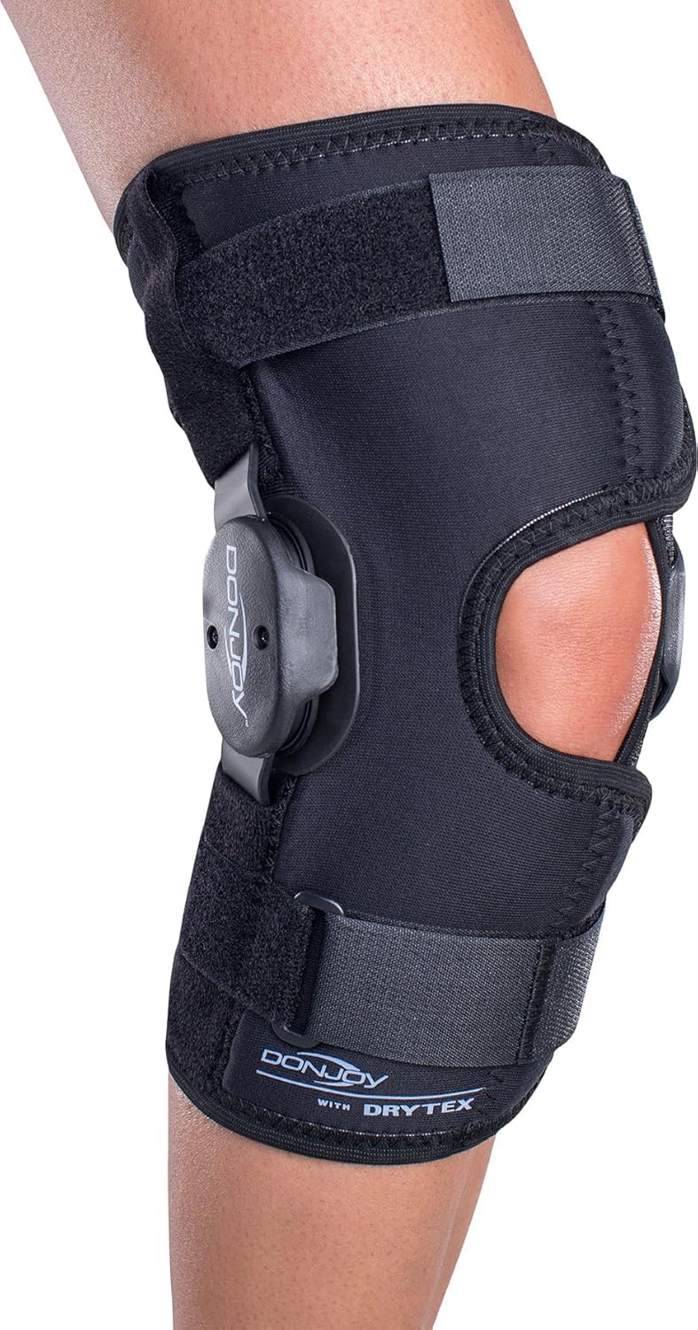 DonJoy Deluxe Breathable Drytex Hinged Knee Wrap with Open Popliteal Design for Compression and Knee Support (Medium)