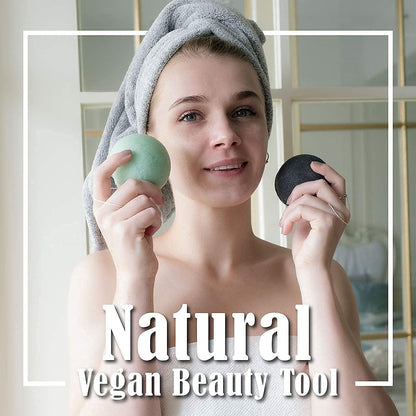 myHomeBody Natural Konjac Facial Sponges - for Gentle Face Cleansing and Exfoliation - with Activated Charcoal and Aloe Vera, Set of 4