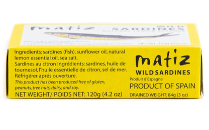 Matiz España Wild Caught Sardines with Natural Lemon Essence (4.2 oz.) Keto and Paleo Friendly (4.2 Ounce (Pack of 5))