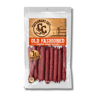 Cattleman's Cut Old Fashioned Smoke Sausage Meat Sticks, Premium Protein Snacks, Keto Friendly, Gluten Free, Carnivore Travel Snack, Resealable Bag, 12 Ounce