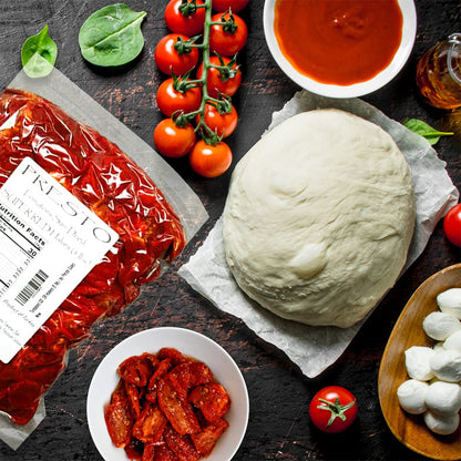 Tomatoes Sun-Dried, SUPER RED Halves, Ready to Eat Vegetables | Produced from fresh field-grown tomatoes, cut into halves | Nutrient Full, Delightful, Flavorful, Vegan, Pure | Turkish, 5 lbs. (80 oz.) Vacuum packed by Presto Sales LLC