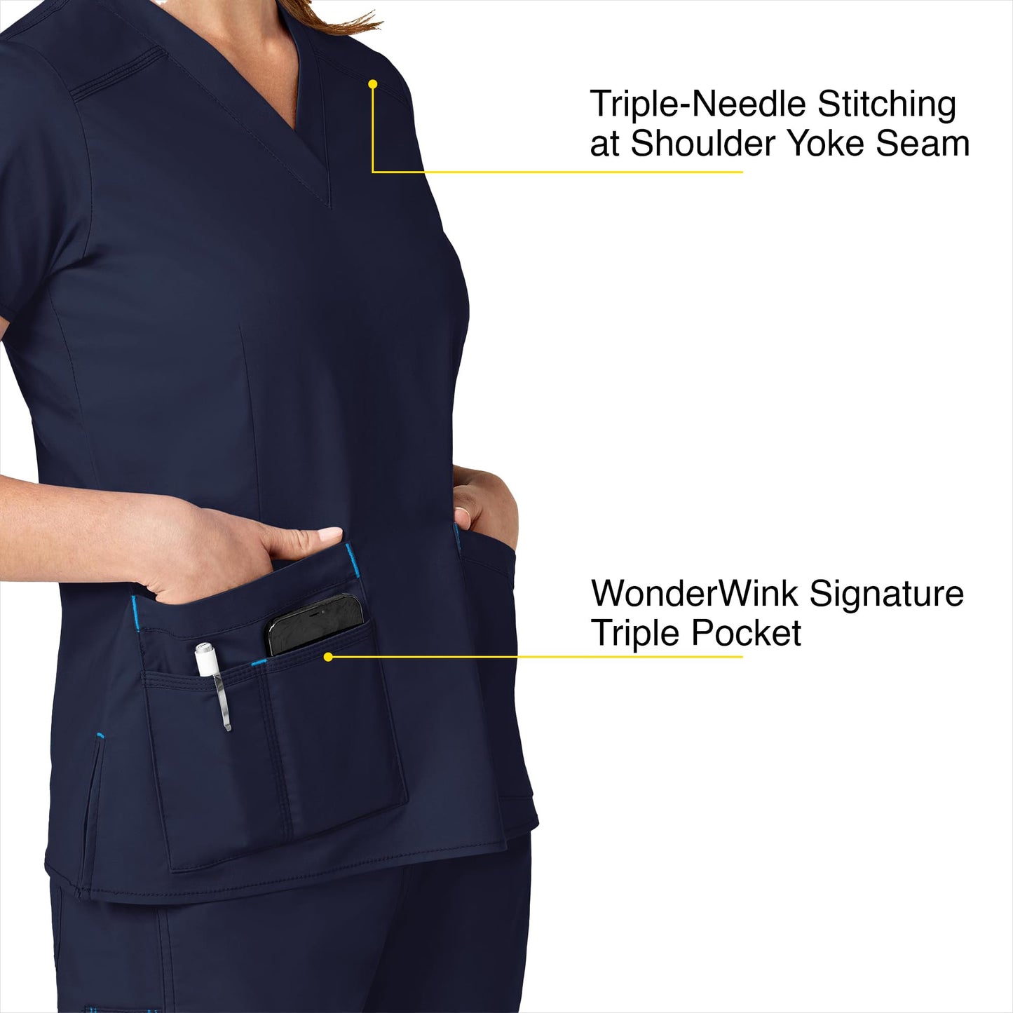 WonderWink Women's Wonderflex Verity Scrub Top, Navy, Small
