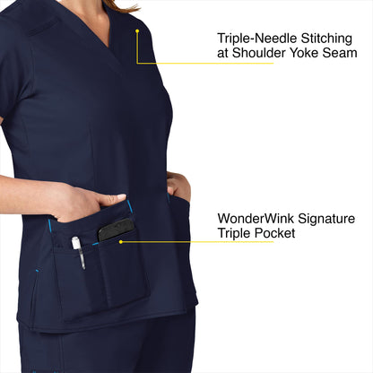 WonderWink Women's Wonderflex Verity Scrub Top, Navy, Small