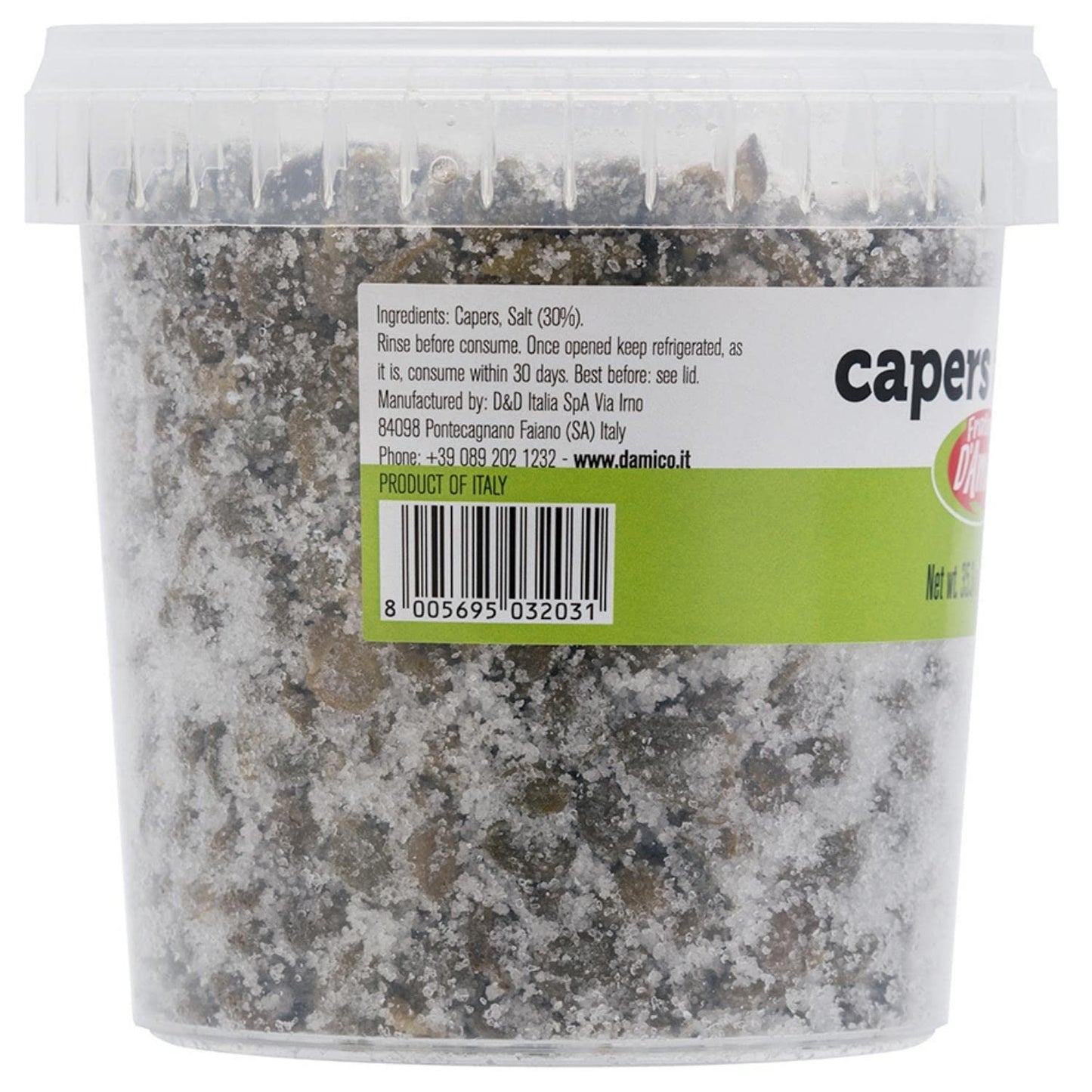 FRATELLI D'AMICO Capers in Salt, Size #10, Italian Salted Capers, Caperi, NON-GMO, Product of Italy, Net wt. 35.3oz (1000g)