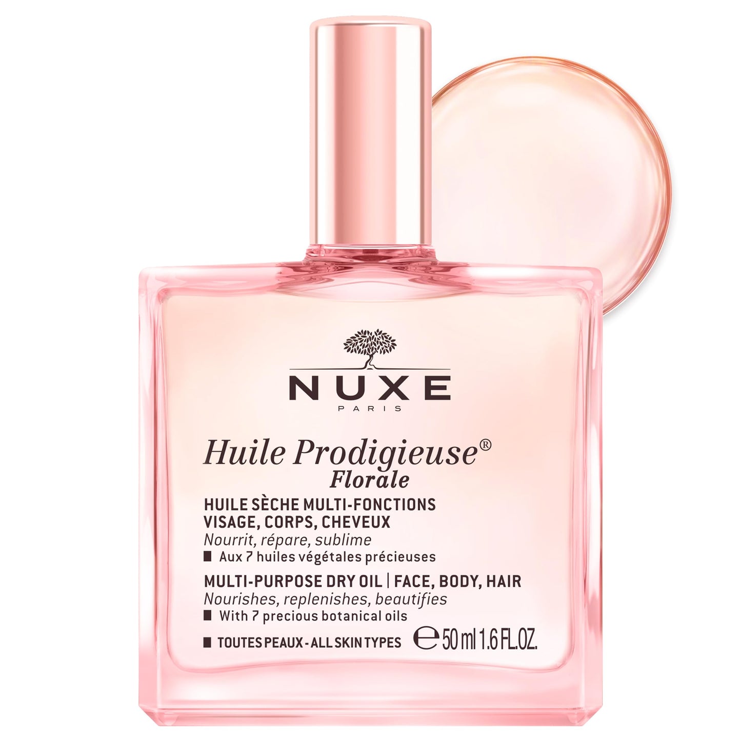 NUXE Huile Prodigieuse Floral - Organic All-in-One Oil for Body, Face & Hair. Radiant Looking Glow and Skin Hydration