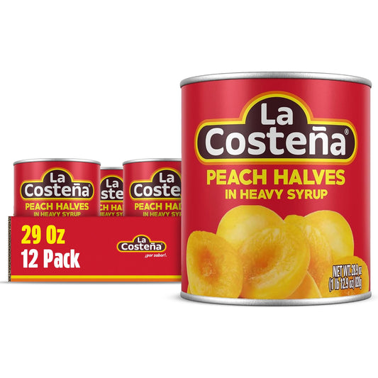 La Costeña Canned Peaches in Heavy Syrup - Canned Peach Halves for Fruit Salad, Pie Filling, Cobbler, Preserves & Cut Fruit Cups - Bulk Pantry Food - 29 oz, 12 Pack