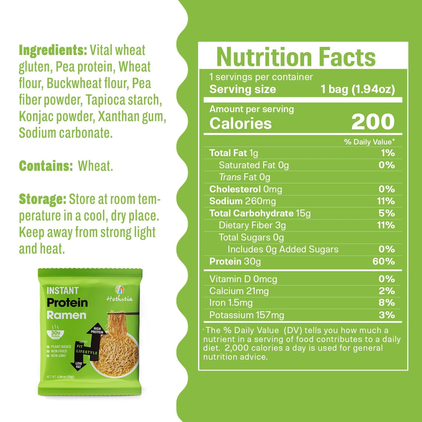 Hethstia High Protein Ramen Plain, 6 Pack Instant Ramen Noodles – 30g Plant Protein, Vegan, Non-Fried, Non-GMO, Sugar-Free, Low Fat, Healthy Quick Meal Base for Lunch, Dinner or Post-Workout